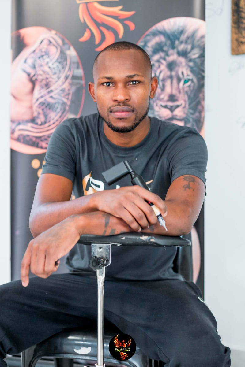 Maxwell Dlamini owner and tattoo artist at Unlimited Tattoo Studio in Eswatini